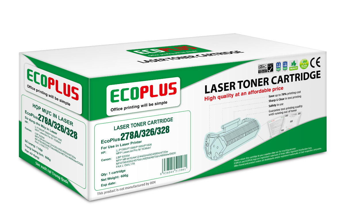 Mực in EcoPlus 326, Laser trắng đen dùng cho máy in canon